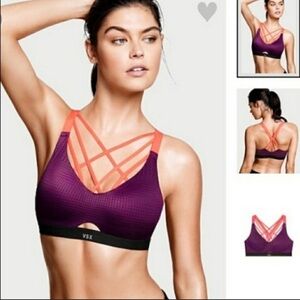 VSX Womens Purple and Orange Strappy Front Sports Bra Neon 34C